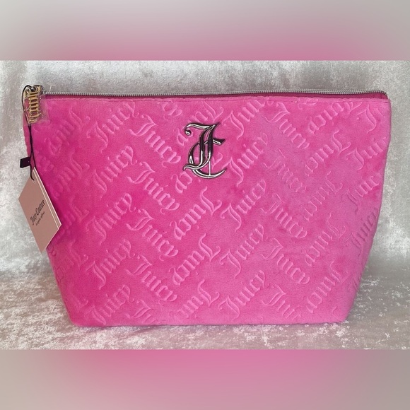 Juicy Couture Velour Travel Cosmetic Makeup Up Hot Pink With Toiletry Bottle - Picture 1 of 1